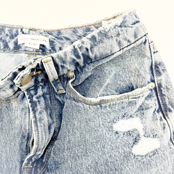 Good American Acid Wash Straight Leg Denim Jeans Ripped Size 4 / 27 - Picture 7 of 9